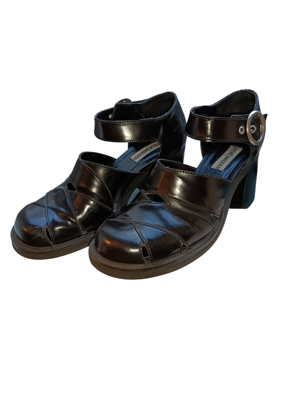 Steve Madden Black Leather Platform Mary Jane Heels "Grace" Size 9.5 90s Y2K